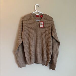 IZOD Men’s Cable Knit Sweater Tan Size Small NWT New With Tags 100% Cotton